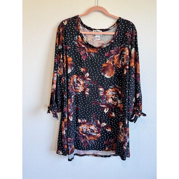 Anthony Richards Women's Floral Polka Dot Blouse Tie Sleeve Autumn Colors 4X - Picture 1 of 9